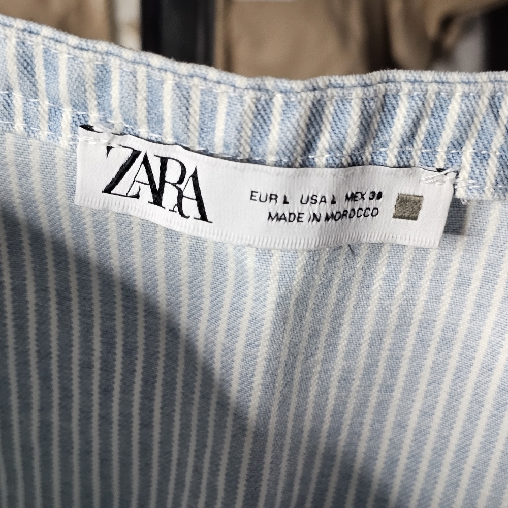 Zara: Blue & White Stripe Mini Denim Jean Skirt | NWOT! 💛 - Picture 3 of 8